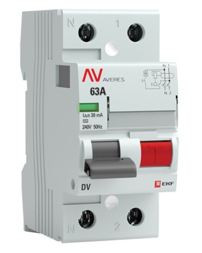 DV 2P 63А/ 30мА (AC)  AVERES (rccb-2-63-30-ac-av). Выключатели дифференциального тока (УЗО). EKF в Подольске