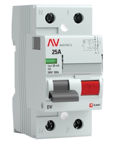 DV 2P 25А/ 30мА (A)  AVERES (rccb-2-25-30-a-av). Выключатели дифференциального тока (УЗО). EKF в Подольске