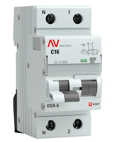 DVA-6 1P+N 16А (C) 30мА (AC) 6кА  AVERES (rcbo6-1pn-16C-30-ac-av). Автоматический выключатель дифференциального тока. EKF в Подольске