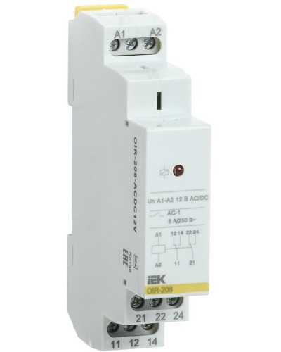 Реле промежуточное модульное OIR 2 контакта 8А 12В AC/DC (OIR-208-ACDC12V). Реле промежуточное модульное. IEK в Подольске