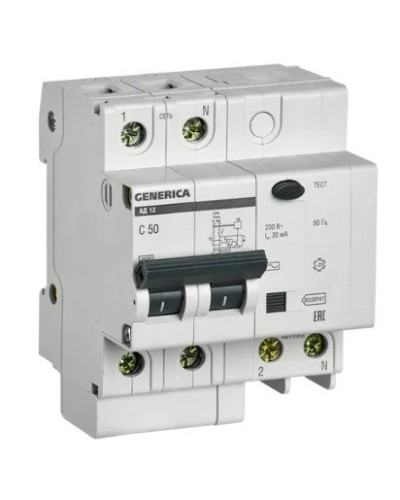 GENERICA АД12 2Р 50А 30мА (MAD15-2-050-C-030). Автоматический выключатель дифференциального тока. IEK в Подольске