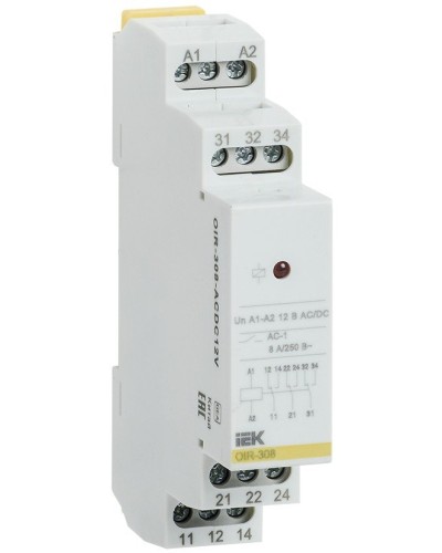 Реле промежуточное модульное OIR 3 контакта 8А 12В AC/DC (OIR-308-ACDC12V). Реле промежуточное модульное. IEK в Подольске