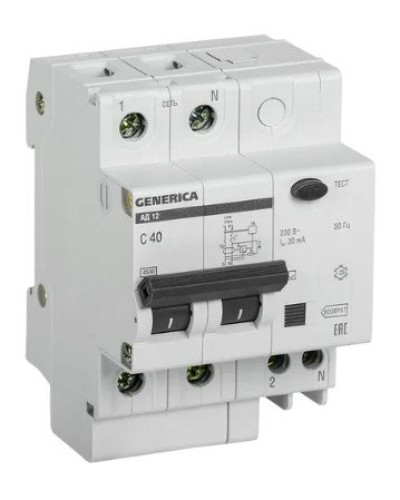 GENERICA АД12 2Р 40А 30мА (MAD15-2-040-C-030). Автоматический выключатель дифференциального тока. IEK в Подольске