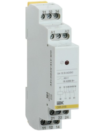 Реле промежуточное модульное OIR 3 контакта 16А 12В AC/DC (OIR-316-ACDC12V). Реле промежуточное модульное. IEK в Подольске