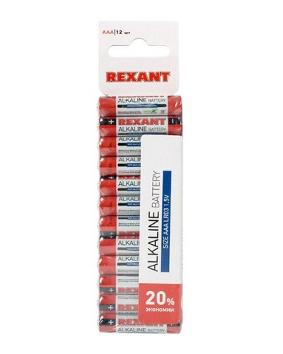 Алкалиновая батарейка AAA/LR03 1,5 V 12 шт. REXANT (30-1011). Элемент питания. Rexant в Подольске