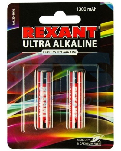 Ультра алкалиновая батарейка AAA/LR03 1,5 V 2 шт. блистер REXANT (30-1010). Элемент питания. Rexant в Подольске