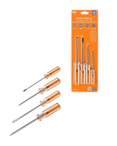 Набор отверток 4шт.: SL3x75, SL5х100, PH1х75, PH2х100, блистер, CS Гранит TDM (SQ1013-0101). Набор отверток. TDM ЕLECTRIC в Подольске